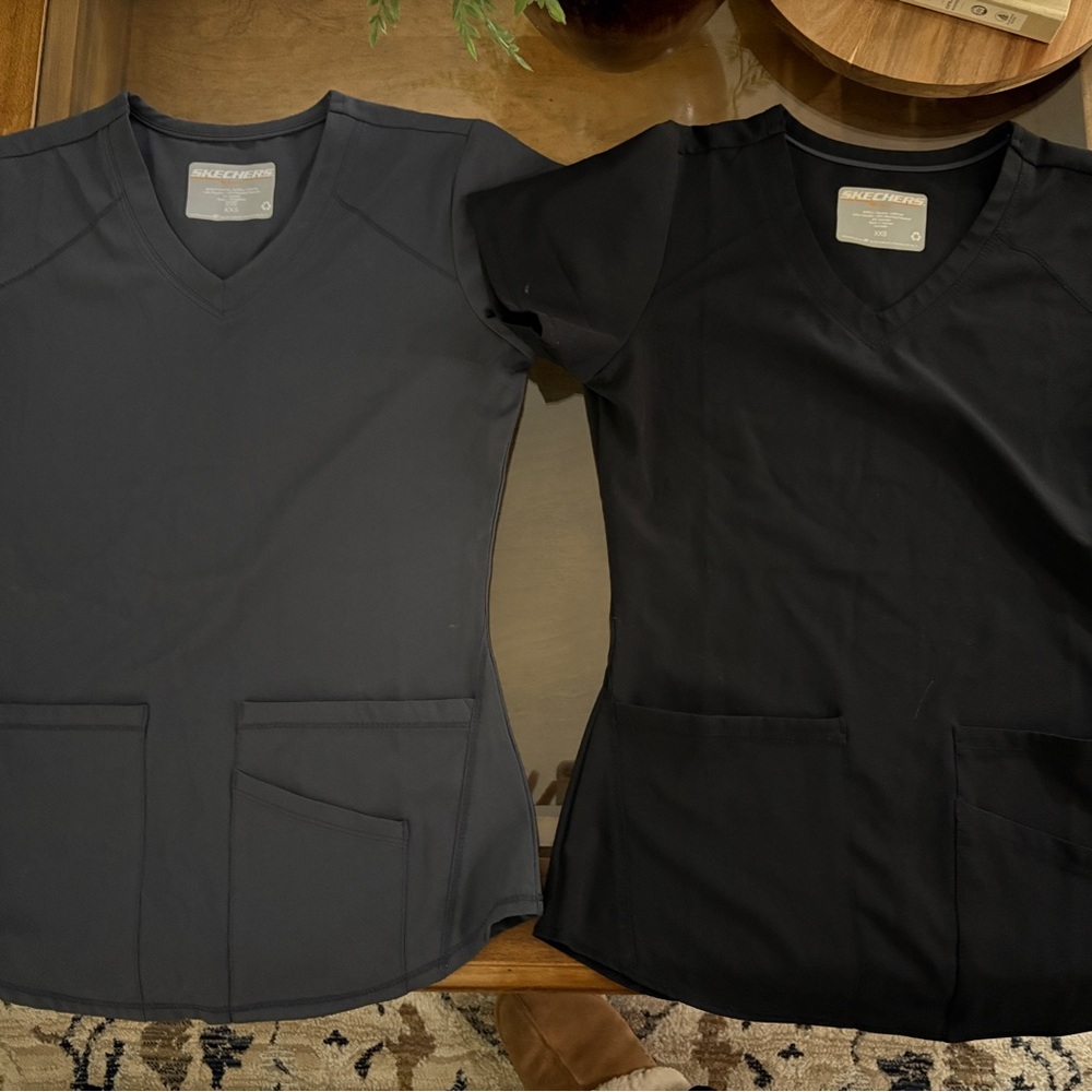 Skechers Charcoal and Black V-Neck Scrub Tops